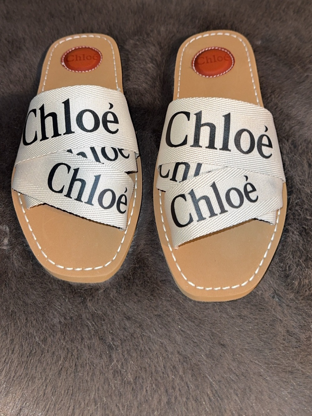NEW Chloe Designer Woody Flat Logo Ribbon Slide Sandals Shoe Women 9B/39EU White - Picture 8 of 15
